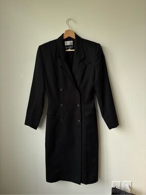 Classic Black Long Sleeve Double-Breasted Dress